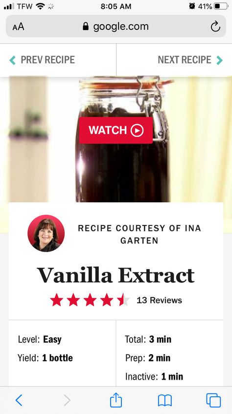 Ina Garten Vanilla Extract Recipe, Ina Garten Vanilla Pound Cake, Vanilla Bean Extract Recipe, Instant Pot Vanilla Extract, Homemade Organic Vanilla Extract, Ina Garden, Vanilla Extract Recipe, Alcohol Beverages, Homemade Vanilla Extract