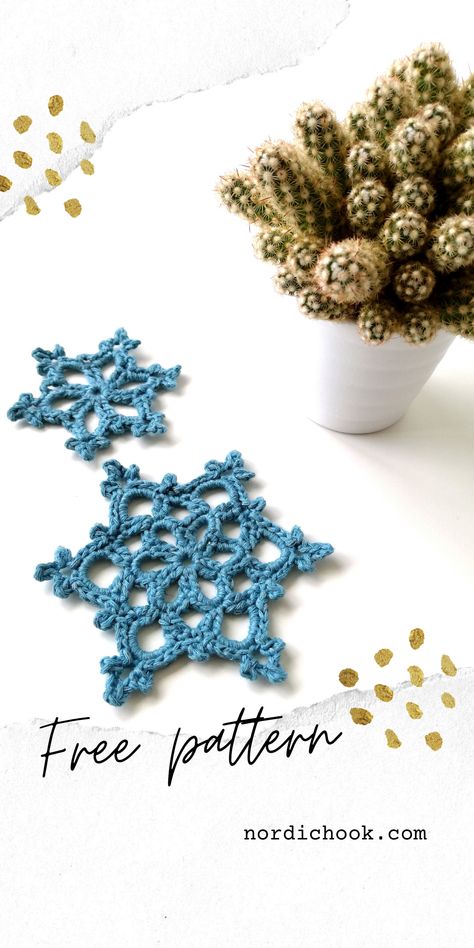 Get a free crochet pattern (in English and Spanish) and make these crochet snowflakes. The pattern is suitable for beginners. It includes a written pattern and a chart. #crochetpattern #freecrochetpattern #crochetsnowflake #crochetchart #christmascrochet Crochet Snowflake Patterns Free, Snowflake Pattern Crochet, Crochet Easy Snowflake Free Pattern, How To Crochet A Snowflake, Free Crochet Diagram Patterns, Christmas Snowflake Crochet, Snowflake Crochet Pattern Free Easy, Easy Crochet Snowflake Pattern, Snow Flake Crochet Pattern Free