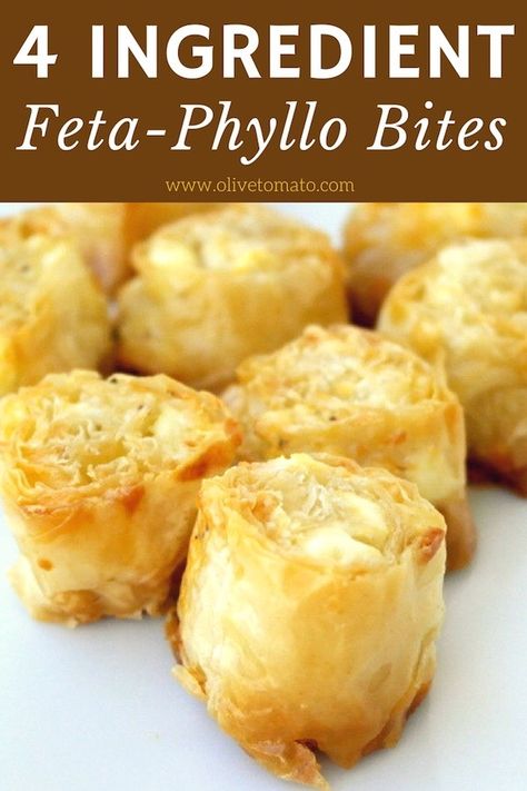 Feta Phyllo Bites Tiropita Phyllo Bites, Phyllo Dough Recipes, Phyllo Recipes, Greek Recipes Dessert, Greek Appetizers, Feta Dip, Greek Desserts, Dough Recipes, Greek Cooking