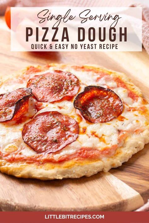 You can make a single serving pizza fast with this small batch pizza dough recipe. There's no yeast so the crust can be made in five minutes. Pizza Crust For One, Mini Pizza Dough Recipe Easy, Light Pizza Dough Recipe, Single Serve Pizza Dough, Mini Pizza Dough Recipe, Small Batch Pizza Dough Recipe, Small Batch Pizza Dough, Single Serve Pizza, Pizza Dough For One