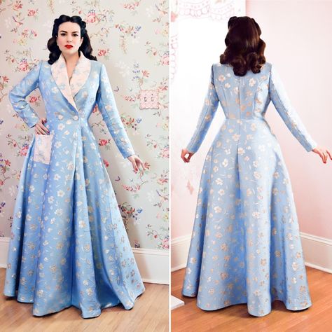 Full length views of our new Rose Dressing Gown! This is our latest Patreon exclusive project, an expansion on the Charm Patterns Princess… | Instagram Types Of Dresses Styles, Dressing Gown Pattern, 60s Vintage Fashion, Pretty Robes, Princess Coat, Feminine Wardrobe, Gown Pattern, Sweetheart Prom Dress, Woman Suit Fashion