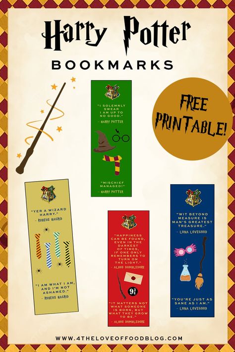 Just in time for back to school, these free printable Harry Potter bookmarks come in the four Hogwarts house colors and feature some of the most famous character quotes. These make great gifts for book lovers and fun Harry Potter party favors too! Printable Harry Potter Bookmarks, Harry Potter Bookmarks Printable Free, Book Marks Printable Free, Harry Potter Diy Crafts Easy, Harry Potter Free Printables, Bookmarks Free Printable, Free Printable Harry Potter, Harry Potter Tag, Harry Potter Diy Crafts