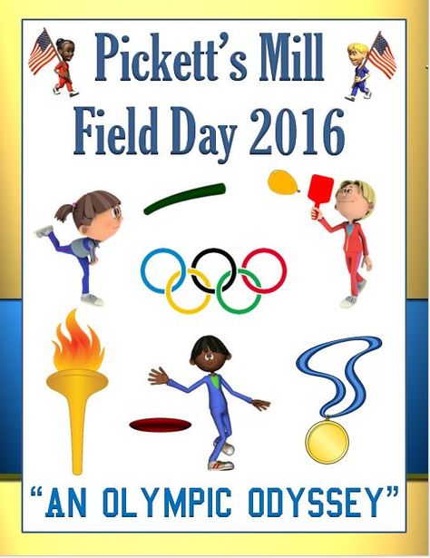 Olympic Field Day Title Page Image Field Day Olympic Theme, Summer Olympic Games For Kids Field Day, Olympic Field Day Games, Field Day Ideas, Day Camp Ideas, Olympic Theme Party, Olympic Games For Kids, Field Day Games, Elementary Physical Education