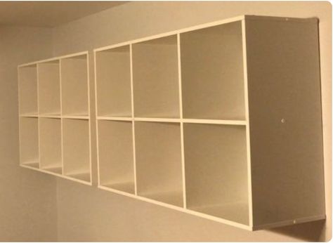 Instruction + Video for mounting shelves to the wall Mounted Cube Shelves, Diy Cube Shelves, Wall Storage Shelves Bedroom, Mounting Shelves On Wall, Cube Shelf On Wall, Wall Of Cubes Storage, Kallax Mounted On Wall, Cube Storage On Wall, Using Wall Space For Storage