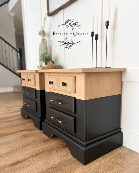 • •SOLD • • How beautiful are these solid wood nightstands? I love the cottage style design and THREE drawers! I kept with the dipped look of the 6 drawer dresser that I posted yesterday so it could be sold as a set. It has stunning matching hardware to tie the pieces together. I’m willing to separate too - But people are always looking for a set! Scroll 👉 to see the matching dresser! Finished in coal black by @fusionmineralpaint $595 for the pair $650 for the dresser • Pickup Leduc • ... Wood Nightstands, 6 Drawer Dresser, Wood Nightstand, The Cottage, Drawer Dresser, Cottage Style, How Beautiful, Style Design, Dresser