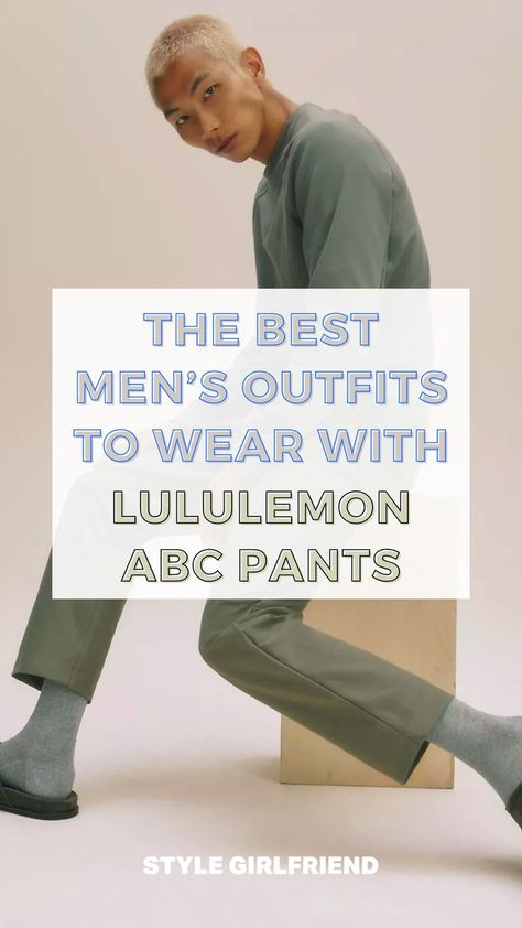 headline: the best men's outfits to wear with lululemon abc pants | image: man in army green sweatshirt and ABC pants Lululemon Abc Pants Men, Lulu Abc Pants Outfit Men, Mens Lululemon Abc Pants Outfit, Abc Pants Lululemon Men Outfit, Men Lululemon Outfit, Lululemon Outfit Men, Lululemon Men Outfit, Mens Lululemon Outfit, Pants Men Outfit