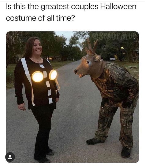 Deer In Headlights, Easy Couples Costumes, Best Costume Ever, Deer Outfit, Halloween Parejas, Deer Costume, Great Halloween Costumes, Couples Halloween Outfits, Black Halloween Dress