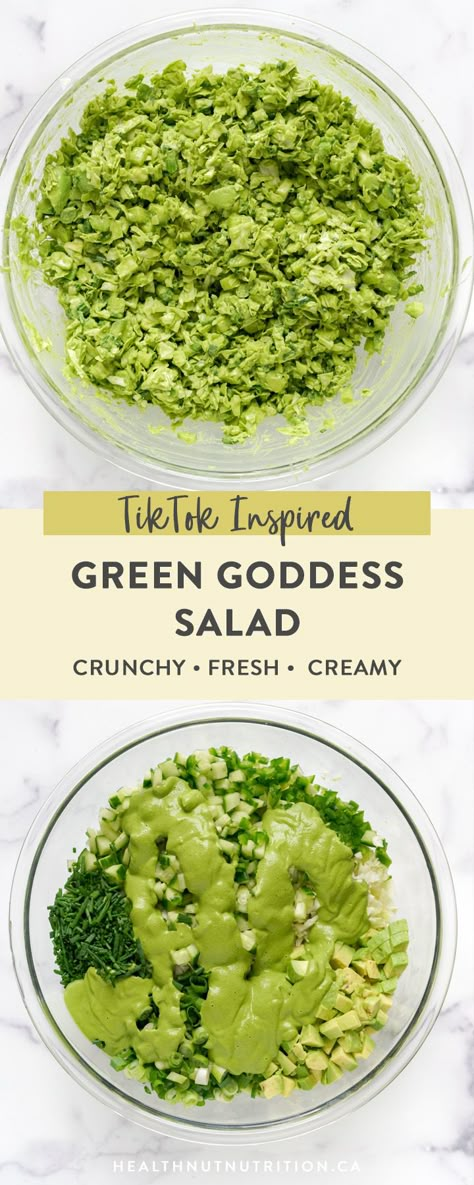 Green Goddess Salad: #TikTokMadeMeMakeIt - Healthnut Nutrition Best Green Goddess Salad, Green Goddess Salad With Chicken, Super Greens Salad, Healthy Green Goddess Salad, Chopped Green Salad, All Green Salad, Green Goddess Chopped Salad, Easy Green Goddess Salad, Super Salads Recipes Healthy