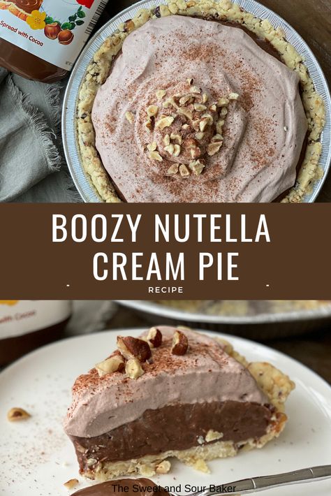 Alcoholic Pies Desserts, Pie With Alcohol, Nutella Cream Pie, Wine Pie Recipe, Boozy Pies, Wine Pie, Nutella Pudding, Boozy Recipes, Custard Pies