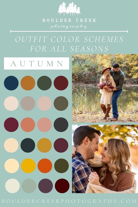 What do we wear? | What to wear for your session! | Outfit Color Schemes Couples Photo Shoot Color Scheme, What To Wear Photoshoot Couples, Family Photo Outfit Color Schemes, Family Photo Outfits Fall Color Schemes, Photo Color Schemes Family, Family Pictures Color Scheme Fall, What To Wear For Fall Engagement Photos, Fall Photoshoot Color Scheme, Fall Family Pictures Color Scheme