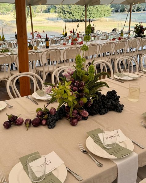 When the brief is ‘fun, unexpected and weird’ 🌶️ Grape Tablescape, Flower Wedding Table, Grape Decor, Graduation Party Planning, Events Planning, Wedding Image, Wedding Dessert Table, Pretty Wedding Dresses, Birthday Cards For Friends