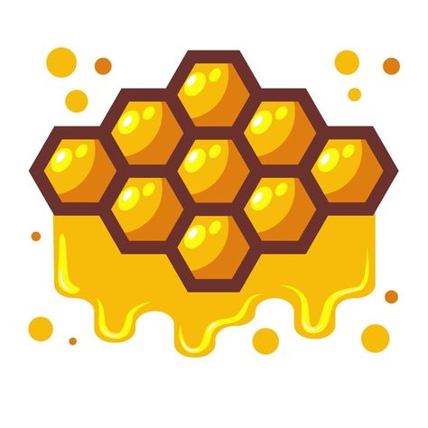 Bees honeycomb with honey dripping off it. Cartoon vector illustration Honey Comb Clip Art, Honey Comb Illustrations, Bee Vector Illustration, How To Draw Honey, Honeycomb Cartoon, Honey Comb Drawing, Honeycomb Clipart, Honey Cartoon, Honeycombs Drawings