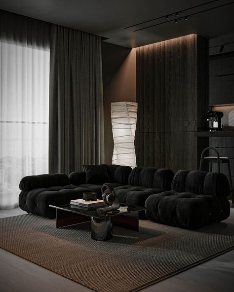 13449. Download Free 3D Apartment Interior Model By Hoang Tuan Anh Modern Black Living Room, Dark Living Room Ideas, Dark Interior Design, Fresh Living Room, Pretty Houses, Dark Living Rooms, Neoclassical Interior, Living Room Styles, Black Living Room