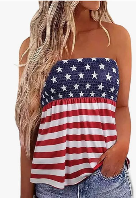 LOTUCY American Flag Strapless Bandeau Tank Women 4th of July Sleeveless Ruffled Tube Patriotic Strapless Smocked Tube Tops 4 Th Of July, Smocked Tube Top, Backless Tank Top, Bandeau Tops, Two Piece Jumpsuit, Strapless Bandeau, Bandeaus, Strapless Tops, Shirts Women