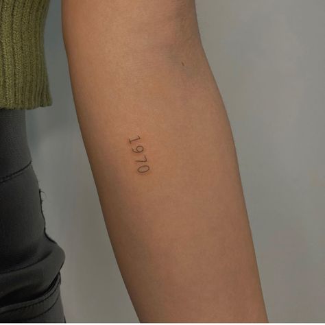 1970 Tattoo Number, 1970 Tattoo, 1974 Tattoo, 77 Tattoo, Arm Tats, Number Tattoos, Minimalist Tattoo, New Tattoos, Arm Tattoo