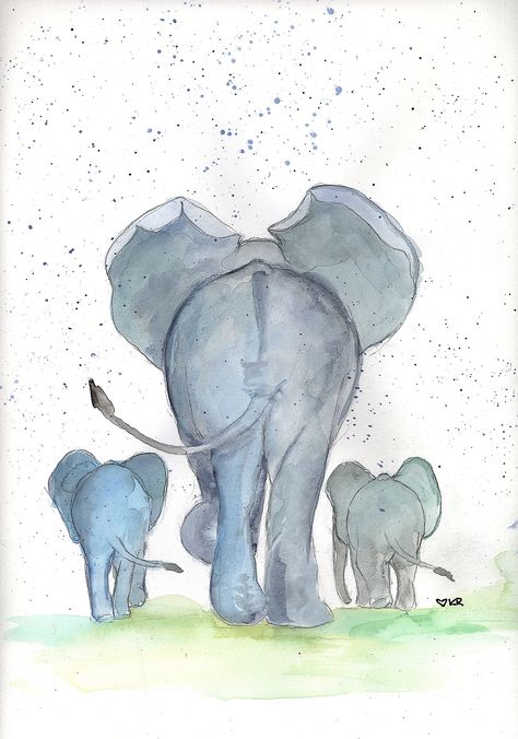 Elephant Family Watercolor Elephant Drawing Realistic, Elephant Drawing Cute, Elephant Drawings, Tattoo Elephant, Family Watercolor, Drawing Kids, Drawing Realistic, Elephant Illustration, Baby Elephants