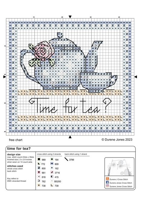 Durene Jones Cross Stitch, Cross Stitch Gifts Ideas, Durene Jones, Needlework Ideas, Cross Stitch Beginner, Cross Stitch Tutorial, Time For Tea, Cross Stitch Kitchen, Beautiful Cross Stitch Pattern