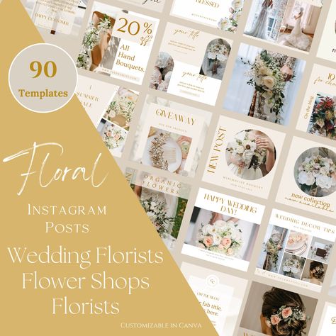 Florist Social Media Post, Florist Social Media, White And Gold Palette, Flower Shop Wedding, Wedding Social Media, Aesthetic Post, Wedding Planning Business, Media Kit Template, Wedding Social