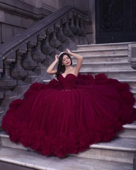 Prom Dress Ideas Unique, Quince Photoshoot Ideas, Diy Gown, Xv Dresses, Quinceanera Photoshoot, Quinceñera Dresses, Party Wear Gowns, Quince Dresses Red, Red Quinceanera Dresses