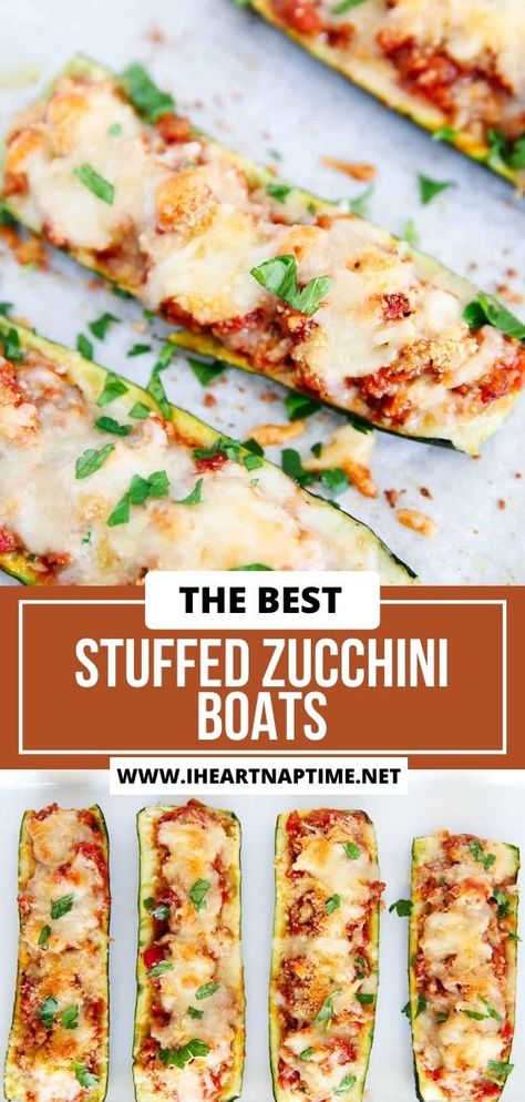 These stuffed zucchini boats are made with a hearty Italian sausage filling, topped with cheese then baked until tender. An easy low carb dinner everyone will love! Zucchini Boats Easy, Italian Zucchini Bake, Zucchini Boats With Sausage, Stuffed Zucchini Boats Chicken, Zucchini Boats Italian Sausage, Italian Stuffed Zucchini Boats, Italian Sausage Stuffed Zucchini Boats, Zucchini Boats Sausage, Italian Sausage Zucchini Boats