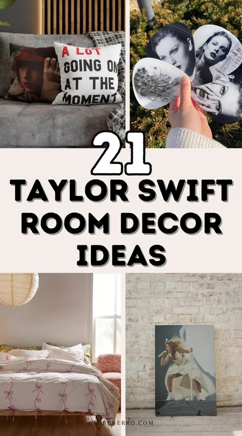 This post has Taylor Swift Room Decor Ideas. Ever dream of having a room that screams out your love for Taylor Swift? Whether you’re a fan of her latest album or totally obsessed with her early country days, there’s a way to decorate your space to reflect your love for all things Taylor. So grab your headphones, put on your favorite Taylor Swift album, and get ready to transform your room into a place where you can celebrate your love for her music! Girls Taylor Swift Bedroom, Taylor Swift Office, Diy Taylor Swift Decorations, Taylor Swift Girls Room, Taylor Swift Office Decor, Big Bedroom Ideas Dream Rooms, Taylor Swift Bedroom Ideas Decor, Folklore Bedroom, Taylor Swift Bedroom Aesthetic