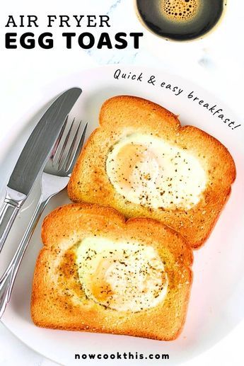 Air Fryer Egg Toast is the ultimate quick and easy breakfast! The toast is golden brown and crisp, the egg whites are set, and you can adjust the cooking time to make the yolks just how you like them. Ready in minutes, air fryer egg on toast is perfect for busy mornings and is a recipe that you'll come back to again and again. A must-try! Air Fryer Eggs And Toast, Toaster Oven Eggs, Air Fryer Egg Toast, Egg Toast Air Fryer, Cuisinart Air Fryer Toaster Oven Recipes, Air Fryer Eggs, Eggs In Oven, Egg On Toast, Toaster Oven Recipes