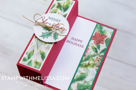 Square Column Fold Card using Christmas Classics Bundle Box Fold Card, Column Fold Cards, Diagonal Joy Fold Card Tutorial, Square Column Fold Card, Stampin Up Christmas Cards Handmade, Pillar Cards, Fancy Fold Card Tutorials Templates, Fancy Christmas Cards, Tower Cards