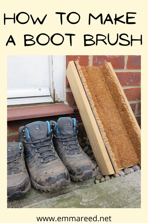 With the many muddy walks we’ve been on recently, my hallway was starting to look worse for wear and I was getting frustrated with the amount of vacuuming I was doing. As we had recently put down a new front door mat (thanks to the puppy!) I had some offcuts left over which I was keeping hold of because I just knew I could make them come in handy in some way… And that’s exactly how this idea came to mind. Here is how to make a boot brush: Diy Boot Brush, New Front Door, Boot Brush, Front Door Mat, Front Door Mats, Invasive Species, Outdoor Boots, Fed Up, Door Mat