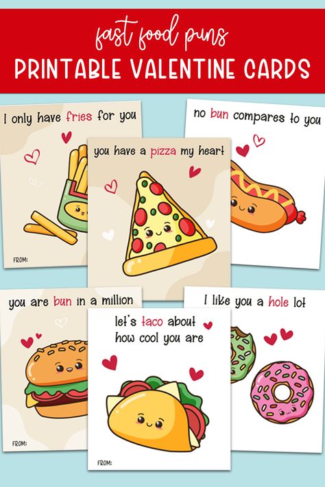 Celebrate the holiday with these fun fast food pun Valentine’s cards printables to give to your friends this year! 6 cute and adorable cards with fun puns like “lets taco about how cool you are” or “you have a pizza my heart”. Fun Puns, Food Valentines, A Pizza My Heart, Valentines Puns, Cards For Students, Pizza My Heart, Chocolate Covered Marshmallows, Best Fast Food, Fast Food Menu