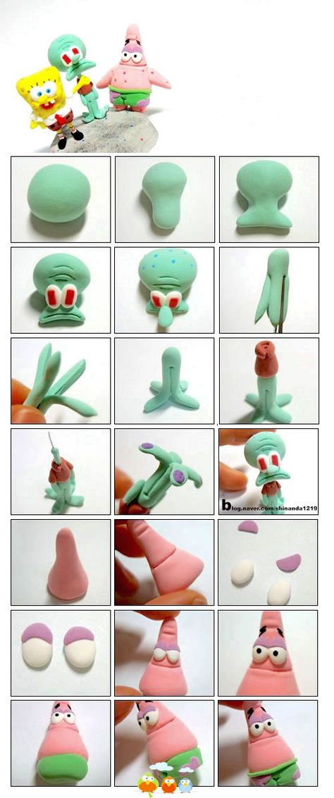 10 Fun Spongebob Squarepants Craft Activities Spongebob Cake, Diy Fimo, Cake Topper Tutorial, Fondant Animals, Fondant Cake Toppers, Tanah Liat, Fondant Tutorial, Fondant Decorations, Fondant Toppers