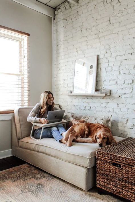 Work From Couch Setup, Office Meditation Room Combo, Small Office With Couch And Desk, Couch In Office, Remote Office Setup, Office With Couch And Desk, Remote Work Office, Office With Couch, Receiving Room