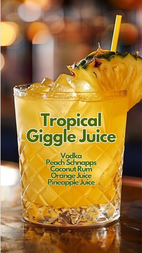 Tropical Giggle Juice Best Tropical Cocktails, Tropical Giggle Juice, Jamaican Alcoholic Drinks, Jamaican Me Crazy Cocktail, June Cocktails, Tropical Drinks Recipes Alcohol, Jungle Juice Recipe Alcoholic, Tropical Shots, Giggle Juice Recipe