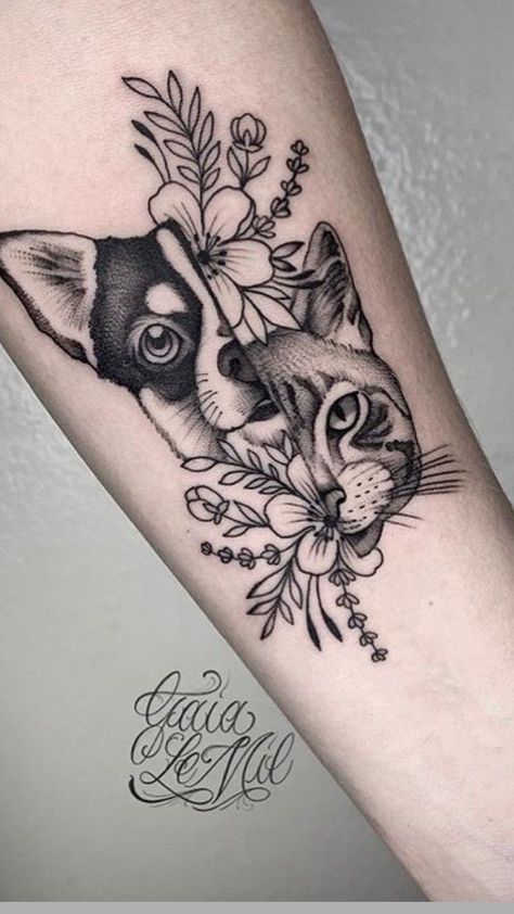 Cat And Dog Tattoo, Tattoos Woman, Cat Tattoo Simple, Paw Tattoo, Cat Obsession, Cat Tattoos, Cat Tattoo Designs, Classy Tattoos, Memorial Tattoos