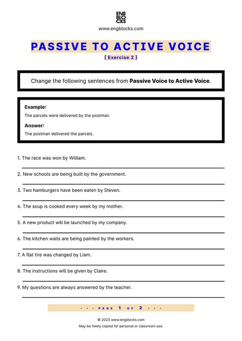 #passivevoice #passivevoiceinenglish #passivevoiceworksheet #english #englishgrammar #esl #eslworksheet #engblocks #eslwebsite Active Voice Worksheet, Active Passive Voice Worksheets, Tenses Exercises, Voice Change, All Tenses, Active And Passive Voice, Passive Voice, Active Passive, Active Voice