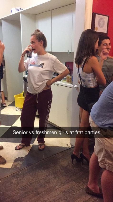 Senior VS Freshmen Girls at Frat Parties - Imgur Freshmen Vs Seniors, Funniest Snapchats, Frat Parties, Snapchat Funny, Have A Laugh, Summer Pictures, Laughing So Hard, Funny Pins, Bones Funny