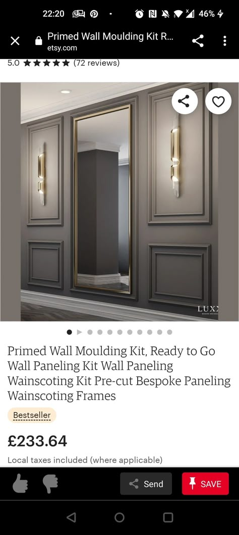 Mirror In Wall Panelling, Hallway Panelling Mirror, Mirror Panelling Wall Master Bedrooms, Classic Modern Mirror, Wall Moulding Mirror, Wall Molding With Mirrors, Wall Panel Design Hallways, Wall Moulding With Mirror, Large Mirror Frame Ideas