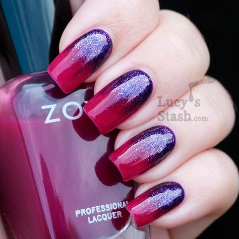 Raspberry and Violet Ombre Ombre Nail Art Designs, Purple Nail Polish, Ombre Nail, Zoya Nail Polish, Ombre Nail Designs, Nail Art Ombre, Red And Purple, New Nail Art, Gradient Nails