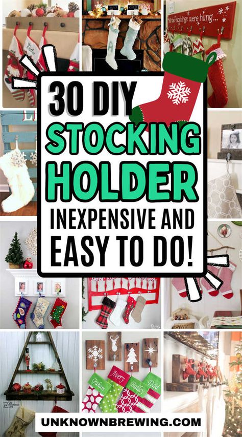 Stockings are a classic Christmas decoration, but not everyone has a fireplace or mantel to hang them on. Fear not, because we've got you covered with these Stocking Hanger Diy, Diy Stocking Holder, Diy Stocking, Diy Mantel, Hanging Christmas Stockings, Fireplace Stockings, Christmas Stocking Hangers, Decorated Stockings, Diy Stockings