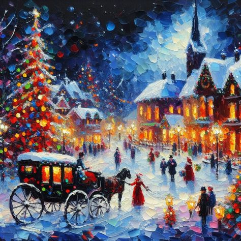 Christmas Wall Art Print No. 3-076, Christmas Town Tree Lighting, Holiday Canvas Art, Enchanted Christmas Eve, Christmas Oil Painting Print. Christmas Market Painting, Christmas Scenes To Paint, Christmas Scenes Wonderland Vintage, Christmas Village Painting, Christmas Wall Prints, Xmas Art, Holiday Canvas, Xmas Wallpaper, Drawing Cartoon Characters