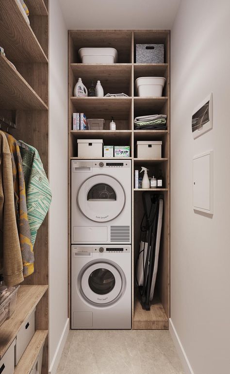 Washer And Dryer In Closet, Small Utility Room, Tiny Laundry Rooms, Bathroom Design Black, Stylish Laundry Room, Beach House Living Room, Computer Desks For Home, Laundry Room Layouts, Modern Laundry Rooms