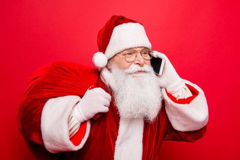 Santa Claus Talking on Phone Holding Bag of Presents Red Santa Claus Phone Number, Holiday Apps, Santa Phone, Santa Claus Pictures, Crafts Homemade, Writing A Letter, Santa's Nice List, Phone Carrier, Christmas Wish List