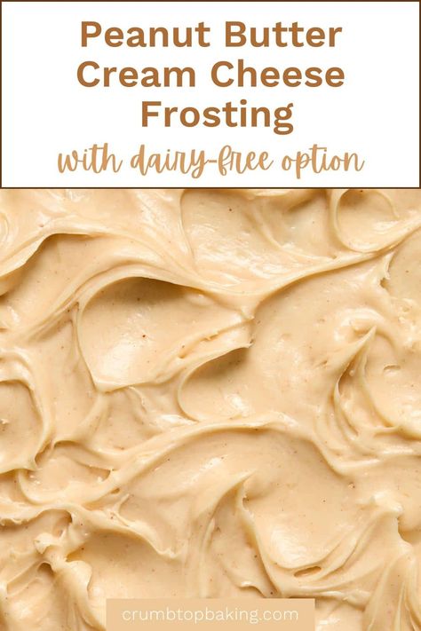 This Peanut Butter Cream Cheese Frosting is rich, delicious and silky smooth. You only need 4 ingredients, it stores well in the fridge and a vegan/dairy-free version is included in the recipe! Dairy Free Peanut Butter Frosting, Cream Cheese Peanut Butter Frosting, Peanut Butter Cream Cheese Frosting, Peanut Butter Cream Cheese, Peanut Butter Cream, Butter Cream Cheese Frosting, Peanut Butter Frosting, Butter Frosting, Cream Cheese Icing