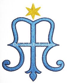 Catholic Embroidery: Stella Maris Design Marian Symbol, Om Logo, Marian Shrines, Catholic Symbols, Creative Calligraphy, Star Of The Sea, Lady Madonna, Auction Projects, Stella Maris