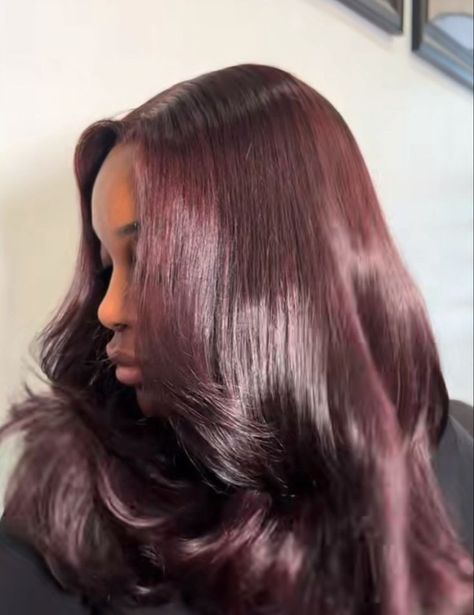 Dark Burgundy Hair Black Women, Burgundy Hair Dark Skin, Burgundy Hair Black Women, Red Hair On Dark Skin, Shades Of Red Hair, Wine Hair, Honey Brown Hair, Black Hair Dye, Dyed Hair Inspiration