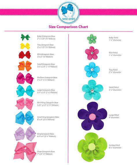 Bow size chart Bow Size Chart, Bows For Hair, How To Make A Ribbon Bow, Hair Bow Tutorial, Toddler Hair Bows, Felt Bows, Bow Headband Hairstyles, Bow Tutorial, Boutique Hair Bows