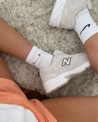 New Balance 530 Trainers #Sneakers #Trainers #Newbalance530 New Balance With Socks, New Balance 530 Ivory, Dsmp Shoes, Trendy New Balance Sneakers, New Balance 530 Beige, New Balance 624, Socks With Sneakers, New Balance 530 Trainers, Sneakers With Socks