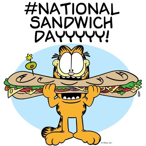 National Sandwich Day National Sandwich Day, Garfield Pictures, Garfield Images, Sandwich Day, Garfield Cartoon, Garfield And Odie, National Days, Light Snacks, Favorite Hobby