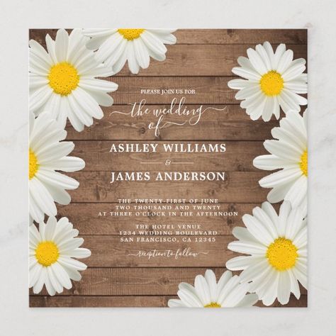 Daisy Themed Wedding, Daisy Wedding Theme, Rustic Wood Wedding Invitations, Country Pink, Rustic Wood Wedding, Pretty Wedding Invitations, Wood Wedding Invitations, Daisy Wedding, Themed Wedding Invitations