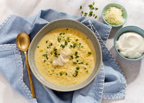 Mary Makes It Easy, Parmesan Corn, Parmesan Rind, Corn Chowder Recipe, Tv Food, Food Scraps, Corn Chowder, Corn On Cob, Chowder Recipes