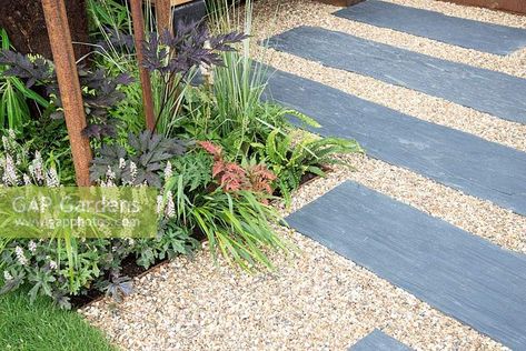 Slate and gravel path in the Bee's Gardens: The Penumbra, RHS Tatton Park Flower Show 2018 Tatton Park, Slate Garden, Gravel Path, Bee Garden, Plant Photography, Flower Show, Garden Paths, Landscape Architecture, Stepping Stones